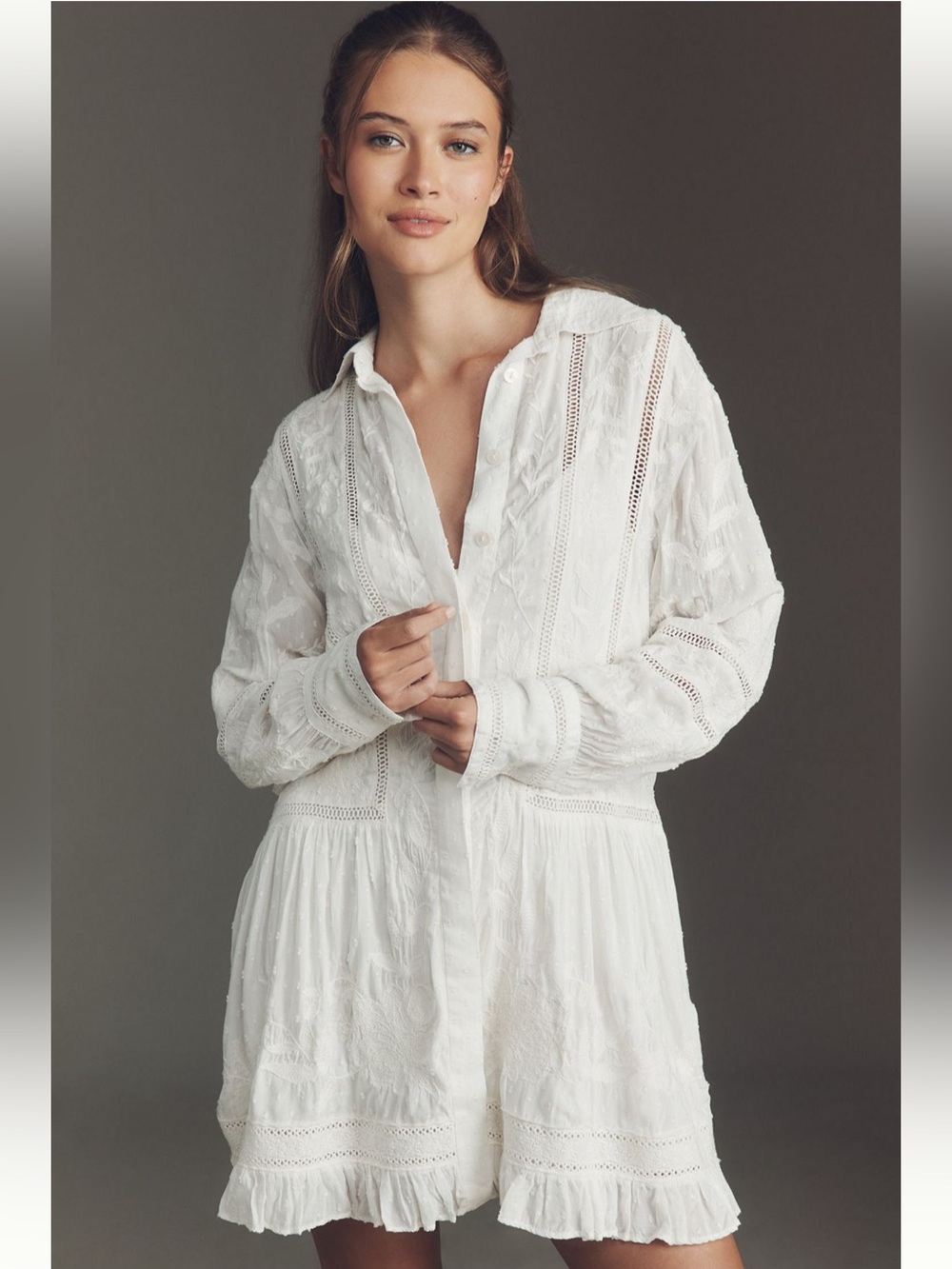 Anthropologie Embroidered Mini Shirt Dress Sz M